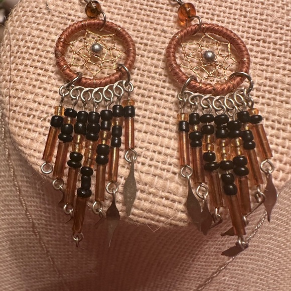 Dreamcatcher Earrings with Silver and Brown Accents - Picture 2 of 7